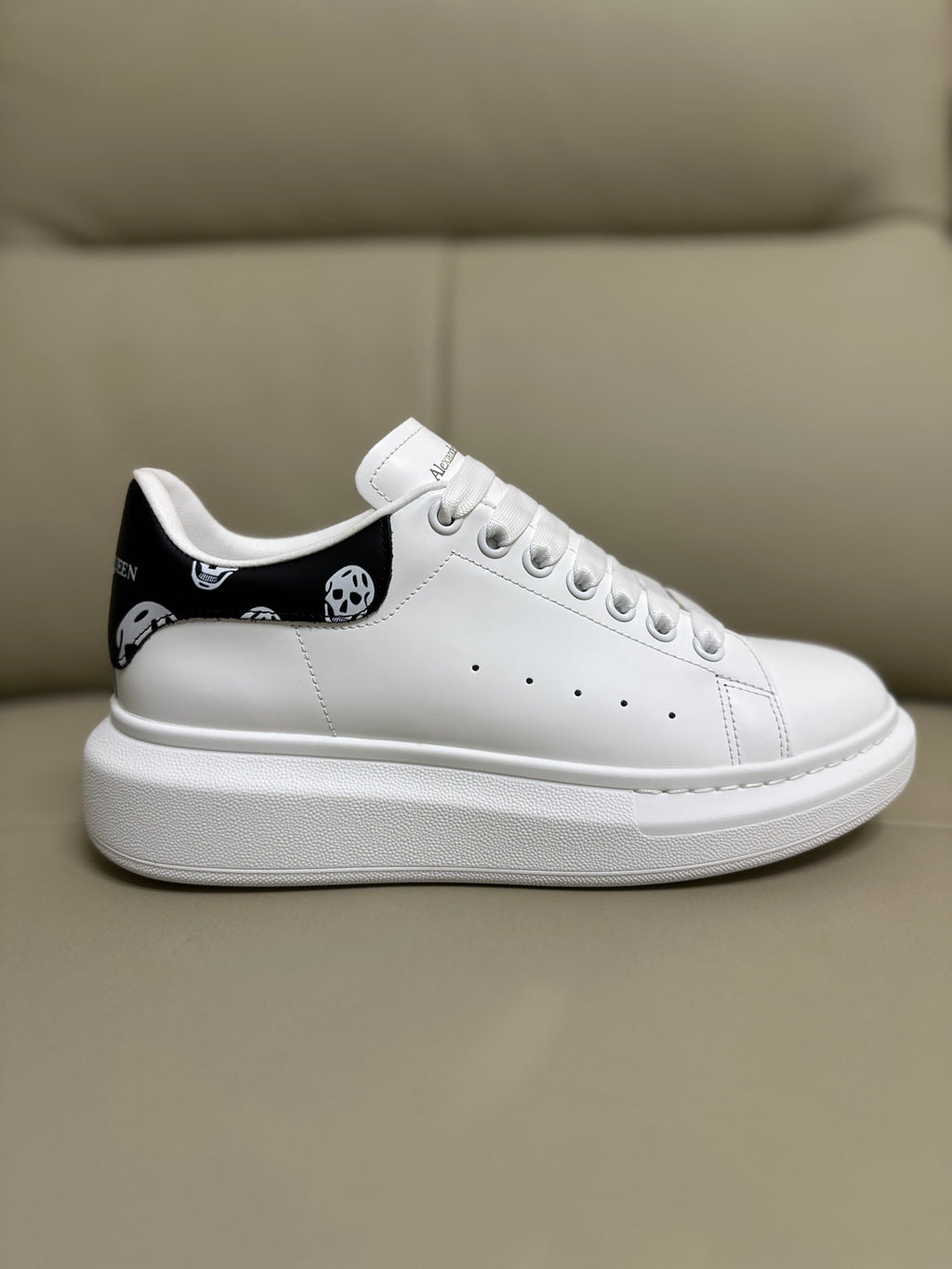 Alexander McQueen Men's Oversized Sneaker – Black with Skull Print Heel