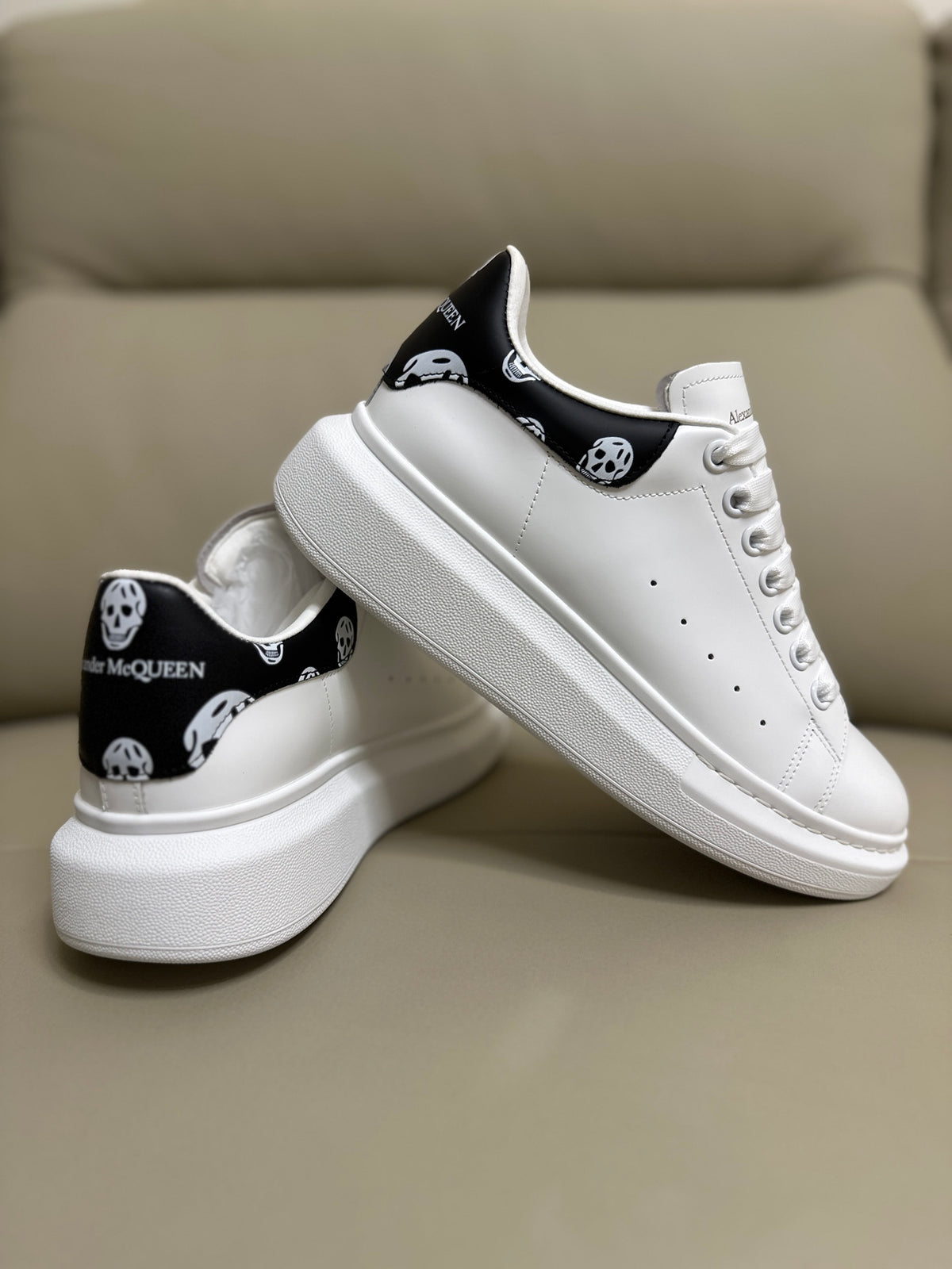 Alexander McQueen Men's Oversized Sneaker – Black with Skull Print Heel