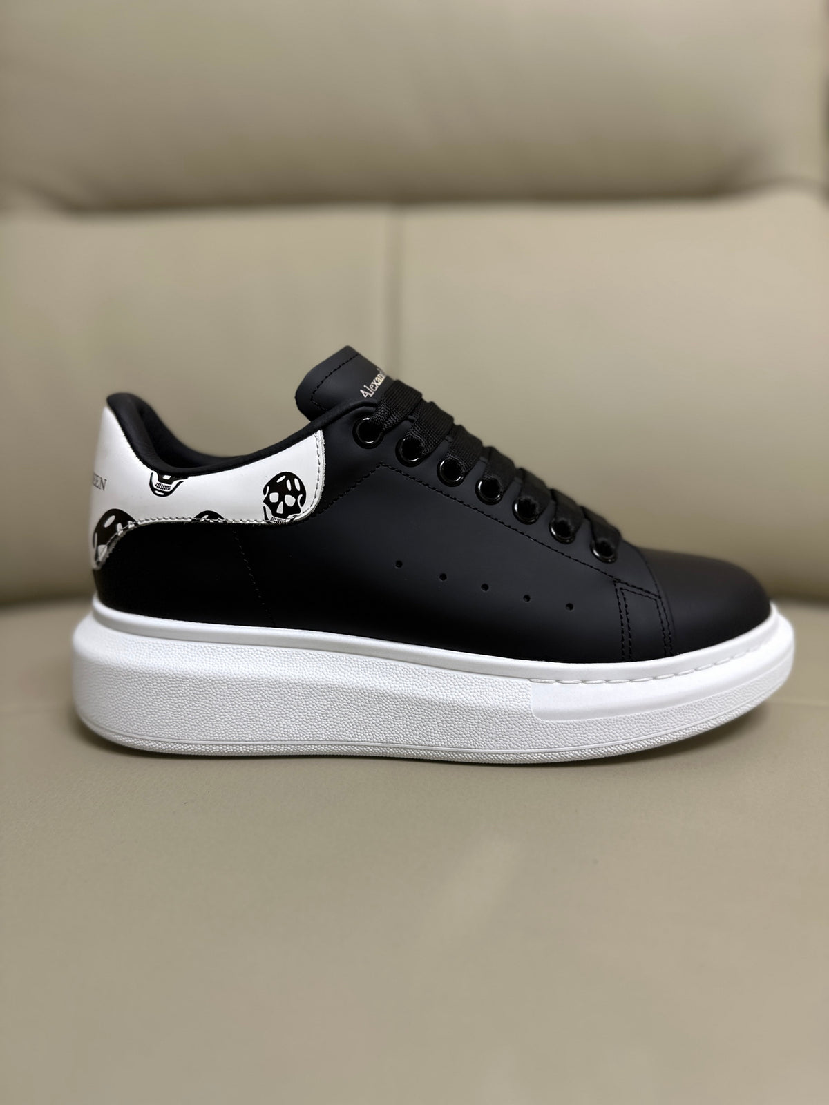 Alexander McQueen Men's Oversized Sneaker – Black with Skull Print Heel