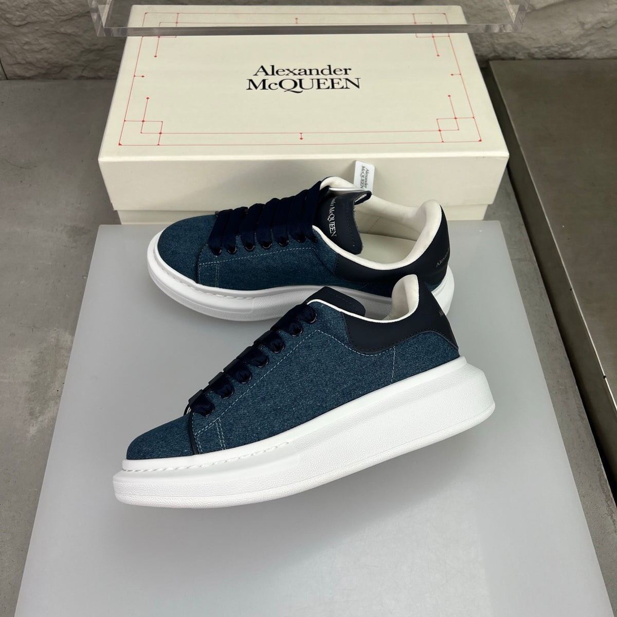 Alexander McQueen Men's Oversized Sneaker – Black with Skull Print Heel